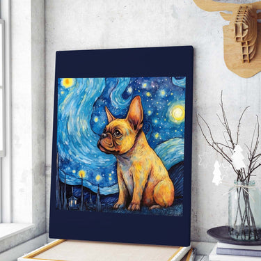 Drawings French Bulldog Dog Van Goh Style Vintage Framed Canvas Prints Wall Art Hanging Home Decor